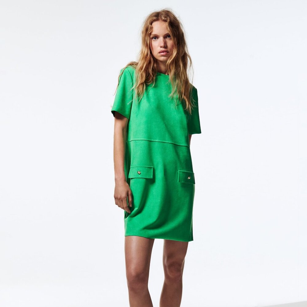 Zara Green Mini Dress with gold buttons- NWT Sold out!